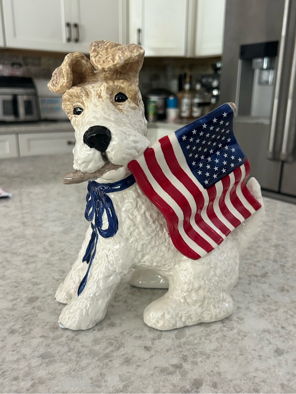 “New” Patriotic Wire Fox Terrier Dog Figurine with American Flag